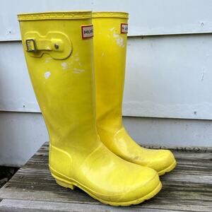 Hunter tall yellow waterproof rubber rain boots kids 4.5/5